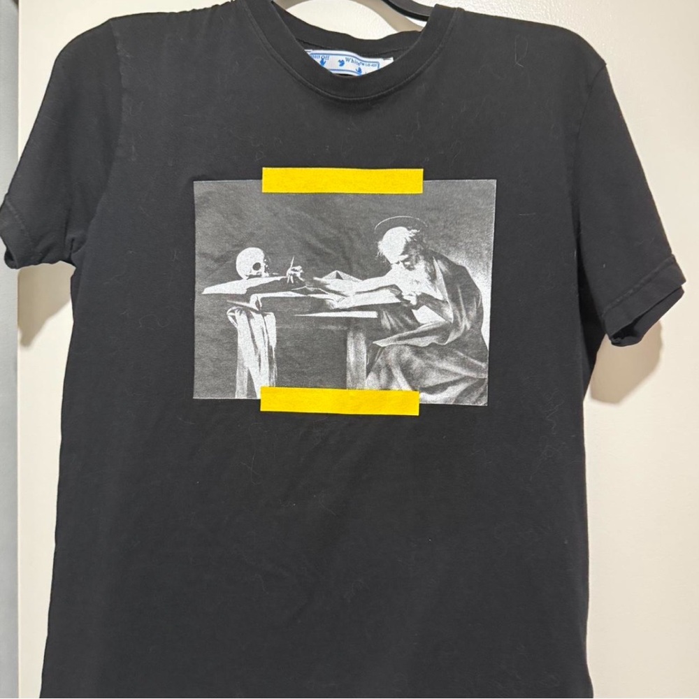 Off White Tee- yellow and black portrait